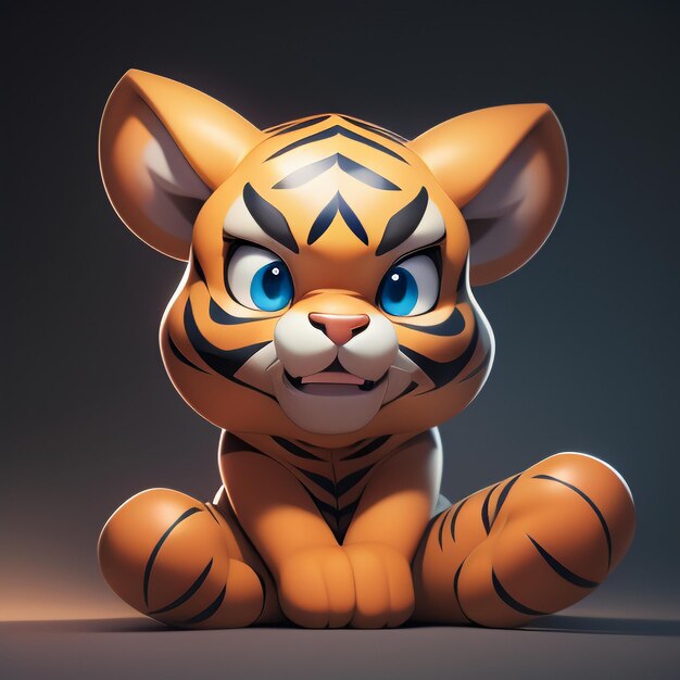 Photo image de l'icône d'animal de dessin animé du tigre dans le style de la bande dessinée, illustration d'animaux sauvages en 3d, rendu c4d