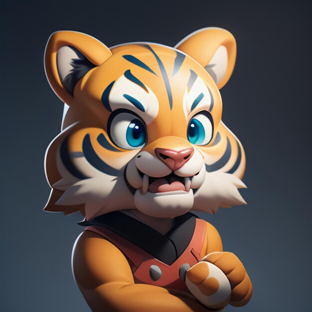 Image de l'icône d'animal de dessin animé du tigre dans le style de la bande dessinée, illustration d'animaux sauvages en 3D, rendu C4D