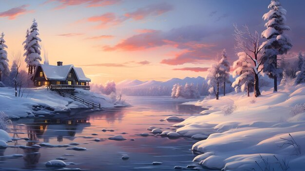 Photo une image idyllique d'un matin d'hiver une sérénité parfaite dans un paysage glacé