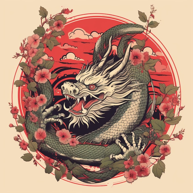 Image d'illustration d'animal de symbole de dragon ancien sphérique art généré par l'IA