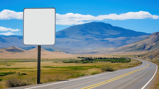 Image d'illustration du paysage avec route de campagne, route asphaltée vide sur fond bleu ciel nuageux. Image horizontale extérieure vibrante multicolore, illustration générative de l'IA