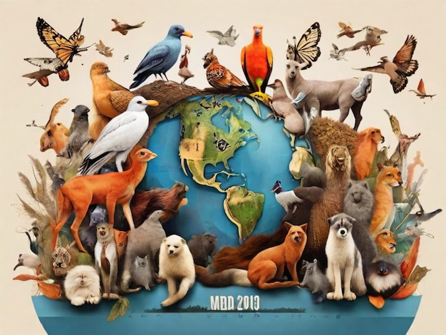 Photo image d'illustration plate de la journée mondiale de la faune en haute résolution image colorée ai générer une image