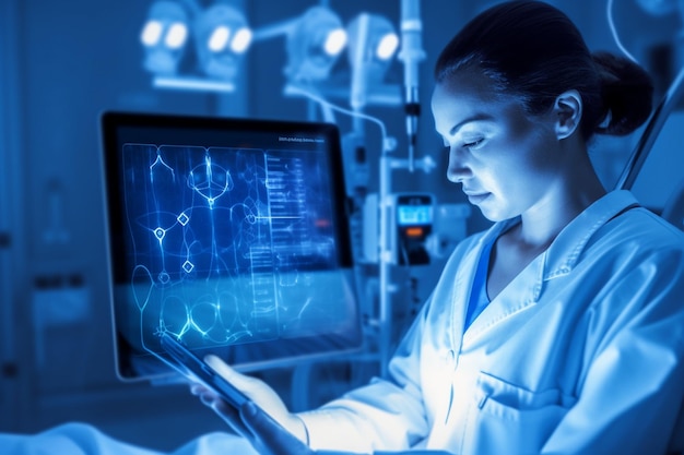Une image d'une infirmière utilisant une tablette dans