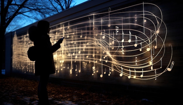Photo image innovante où les obturateurs de caméra se transforment en notes de musique jouant une symphonie