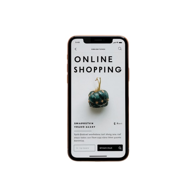Image isolée d'un smartphone avec une page d'accueil d'achat en ligne sur un fond blanc