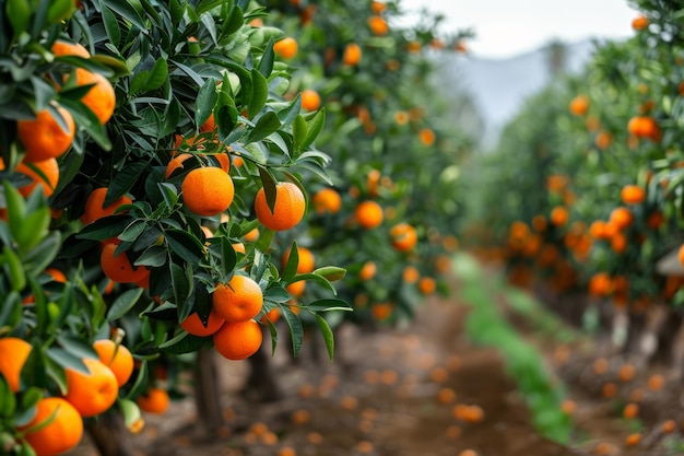 image d'un jardin avec des mandarins prêts à être récoltés