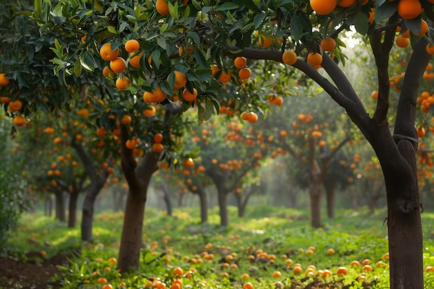 image d'un jardin avec des mandarins prêts à être récoltés