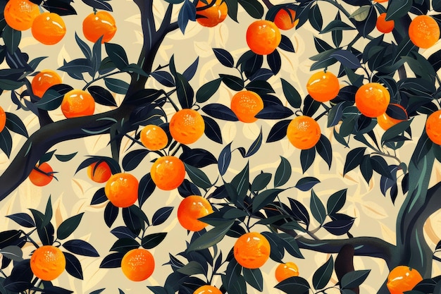 image d'un jardin avec des mandarins prêts à être récoltés