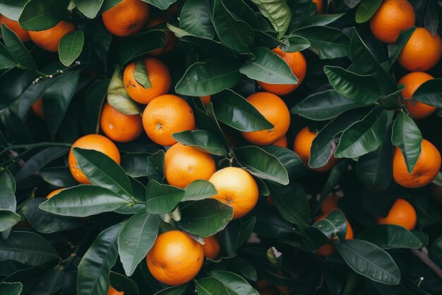 image d'un jardin avec des mandarins prêts à être récoltés