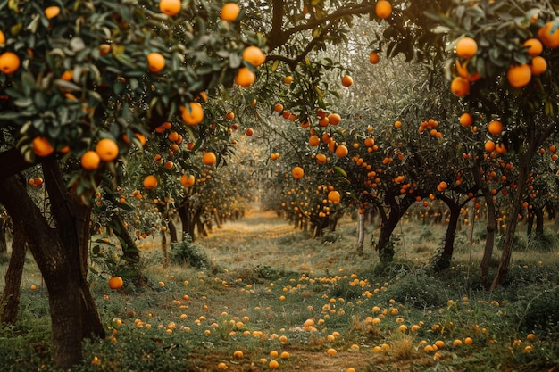 image d'un jardin avec des mandarins prêts à être récoltés