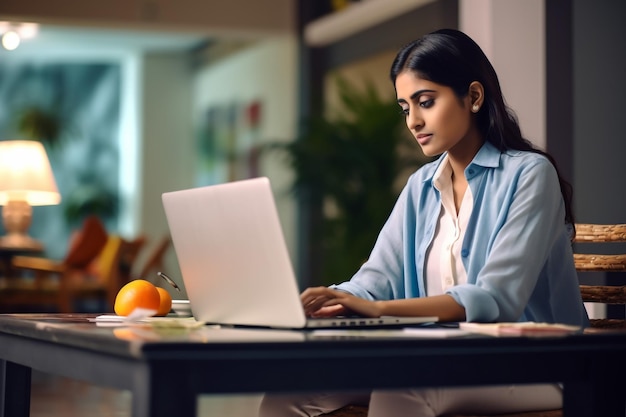 Image d'une jeune femme belle et joyeuse souriante alors qu'elle travaille avec un ordinateur portable au bureau