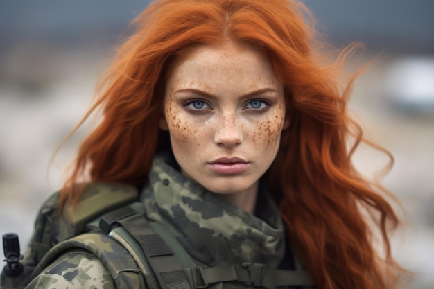 Image d'une jeune femme rousse de l'armée