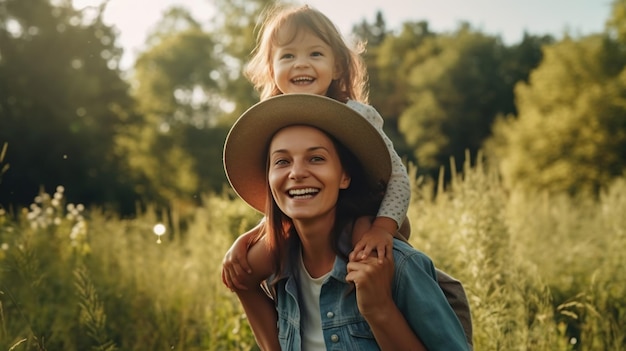 Image d'une jolie fille et d'une mère jouant en plein air