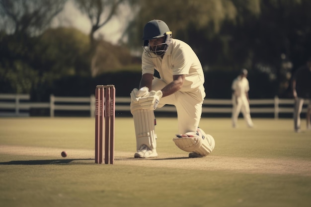 Image d'un joueur de cricket frappe la balle pour six IA générative