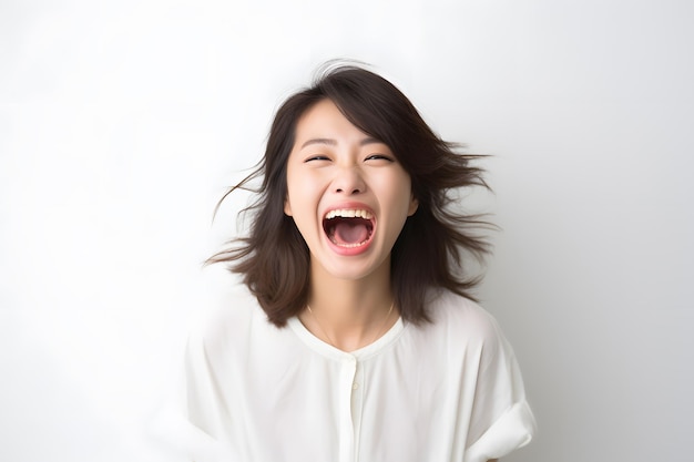 Une image joyeuse d'une femme riant et répandant le bonheur