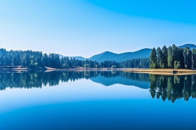 Photo une image d'un lac avec des arbres et des montagnes en arrière-plan