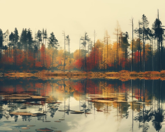 une image d'un lac entouré d'arbres à l'automne