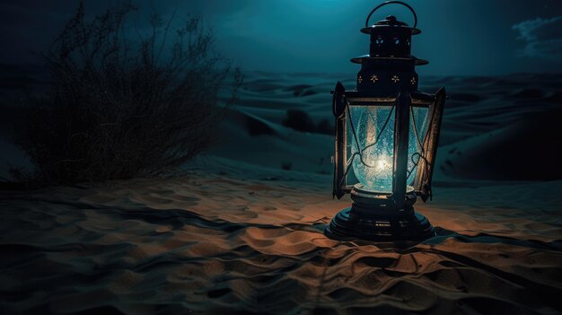 Une image d'une lanterne eid illuminée la nuit avec une ai générative