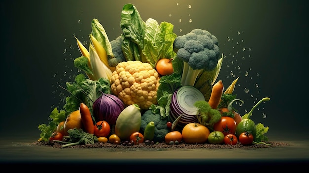 une image de légumes et de fruits, y compris le brocoli, le chou-fleur et les carottes