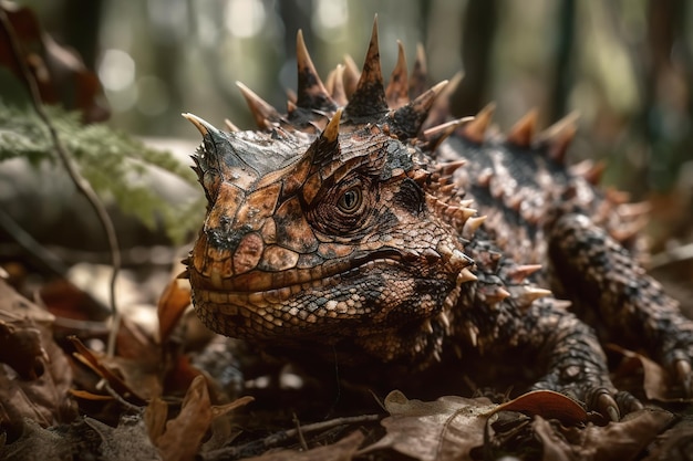 Image de lézards à cornes dans la forêt Reptile Illustration Generative AI