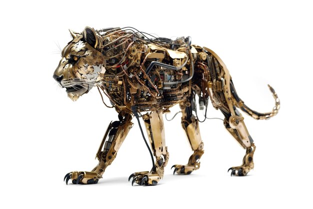 Image d'une lionne modifiée en robot sur fond blanc Illustration d'animaux sauvages AI générative