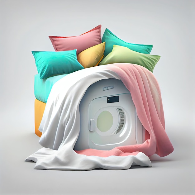 Une image d'un lit avec une machine à laver