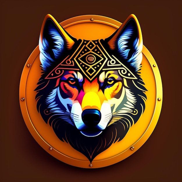 Une image d'un loup avec un cercle d'or sur le devant.