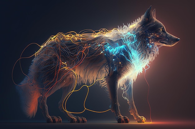 Image d'un loup avec concept technologique Illustration d'animaux de la faune IA générative