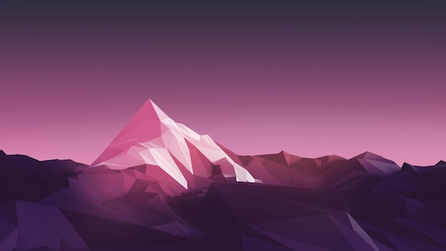 Image low-poly d'une montagne avec un glacier blanc au sommet. illustration 3D