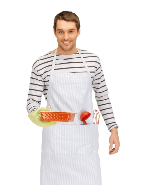 image lumineuse de l'homme de cuisine sur blanc