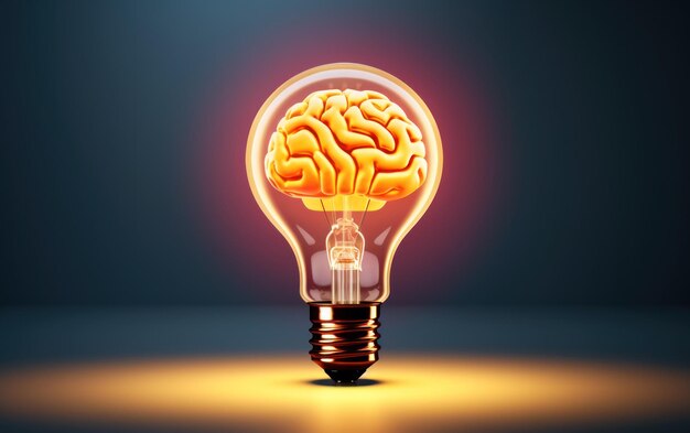 Une image lumineuse représentant un cerveau humain à l'intérieur d'une ampoule