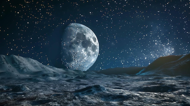une image d'une lune et de l'eau avec la lune en arrière-plan