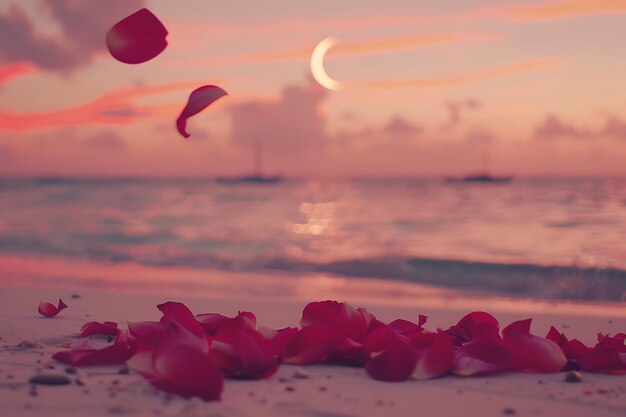 Photo une image d'une lune et de fleurs sur la plage