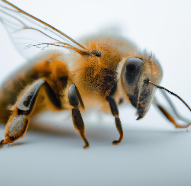 Image de macro d'abeille avec des détails sur fond blanc