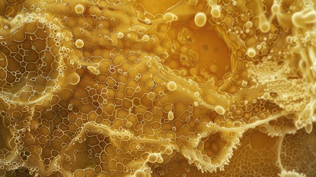 L'image macro détaillée montre les cellules de la levure Saccharomyces cerevisiae de couleur brunâtre-or