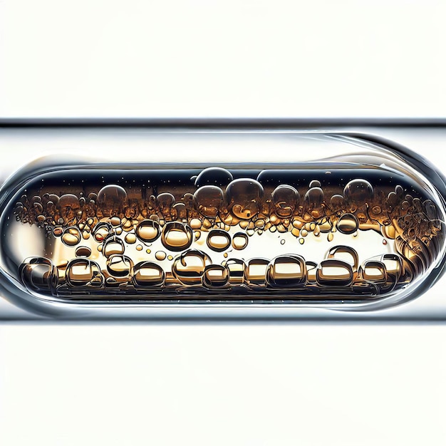 Photo une image macro d'un tuyau compte-gouttes droit à moitié rempli de bulles d'huile à l'intérieur