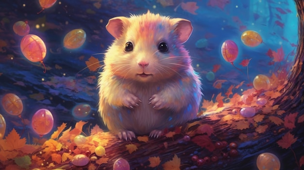 Image magnifiquement rendue d'un hamster mignon au milieu de la faune de la nature