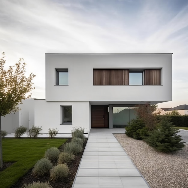 Photo image d'une maison blanche minimaliste moderne