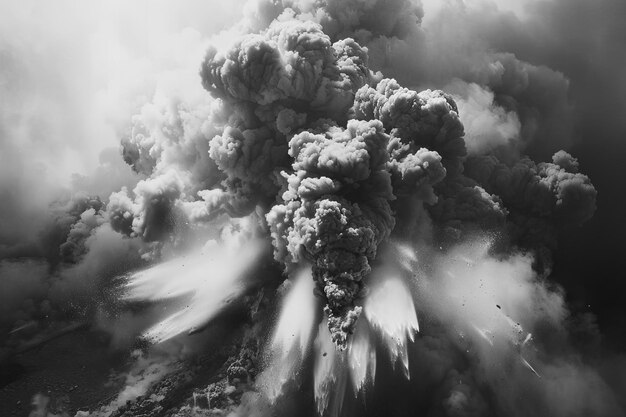 Photo une image majestueuse en noir et blanc d'une éruption volcanique explosive