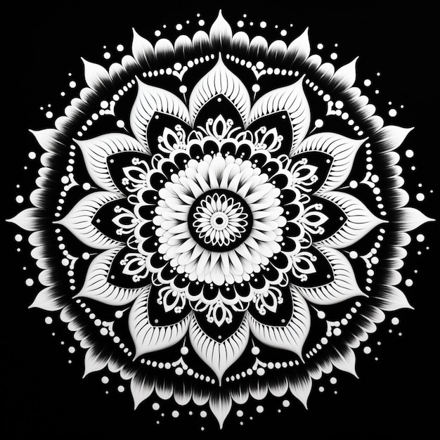 Image de mandala imprimée en noir et blanc