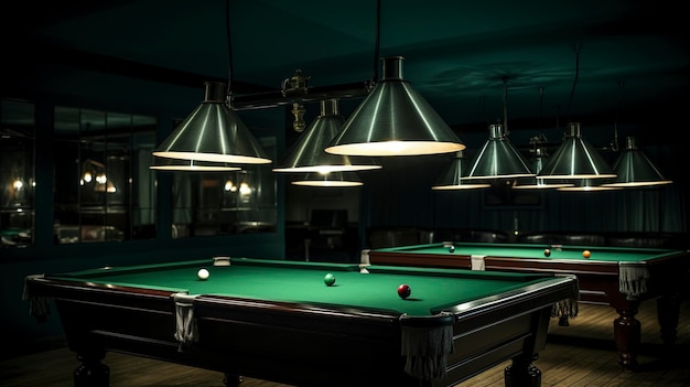 Une image mettant l'accent sur les luminaires suspendus éclairant la table de billard