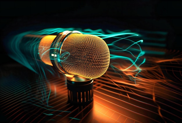 Une image d'un microphone avec des ondes sonores