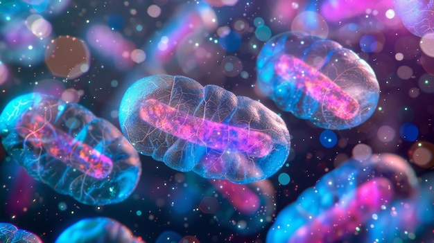 Photo une image microscopique des mitochondries mettant en évidence leur rôle crucial dans le traitement des acides nucléiques