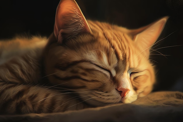 Image d'un mignon chat tigré brun qui dort Illustration pour animaux de compagnie Generative AI