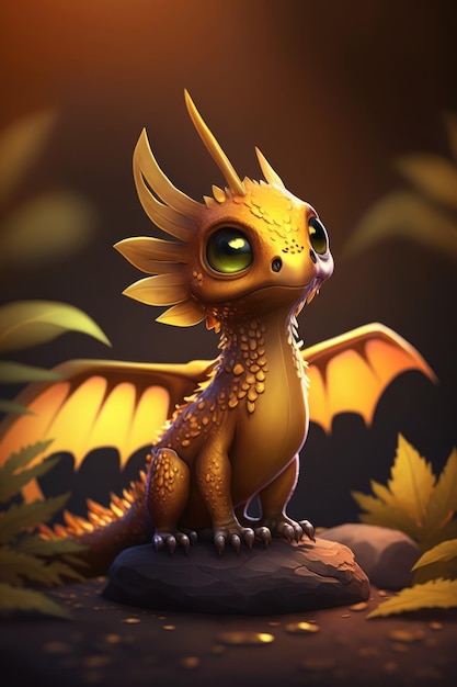 Image d'un mignon dragon vert sur un rocher au-dessus de la jungle créé à l'aide de la technologie générative ai