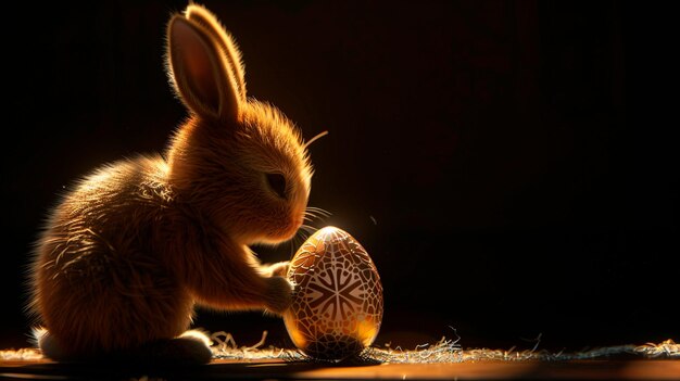 Une image d'un mignon petit lapin tenant un œuf