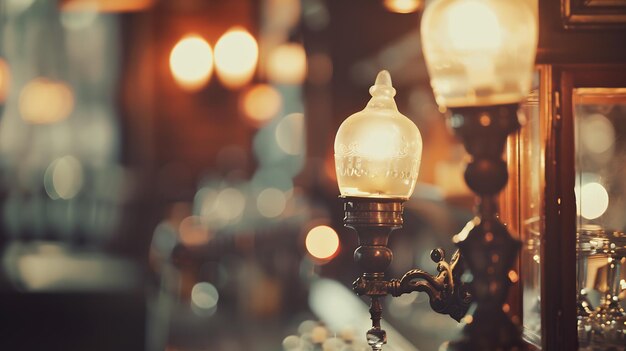 Image à mise au point douce de lampes vintage avec barre d'alcool floue dans le filtre photo vintage IA générative