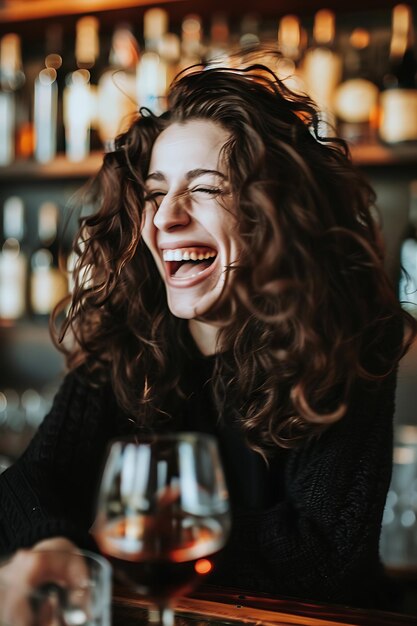 Image de mode en plein air d'une jeune femme élégante qui s'amuse dans un bar de la ville