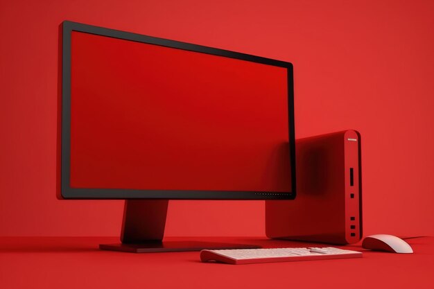 Image de moniteur pc isolé avec un fond rouge pour le concept de minimalisme