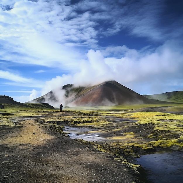 Photo image d'une montagne avec de la fumée